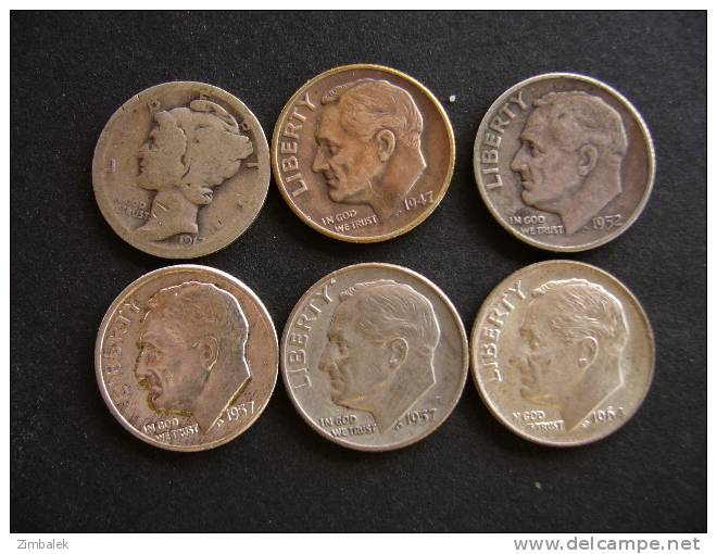 ETATS-UNIS - LOT DE 6 DIMES - 1917-1947-1952D-1957-1957D-1964 - Loten