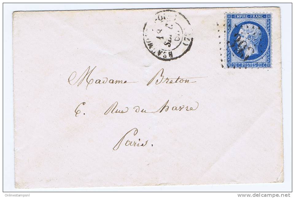 France: Yv  22 , GC 393 Beaumont-sur-Orse (RRR) A Paris Envelop RRR, Cachet Apres Le Depart - 1849-1876: Période Classique