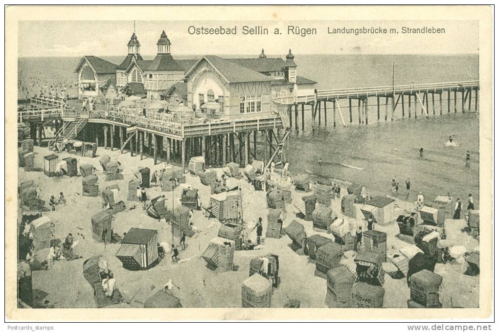 Sellin Auf Rügen, Landungsbrücken M. Strandleben, Um 1920 - Sellin