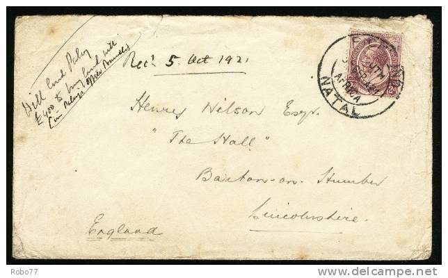 1921 South Africa - Natal Cover Sent To England.  (H209c001) - Natal (1857-1909)
