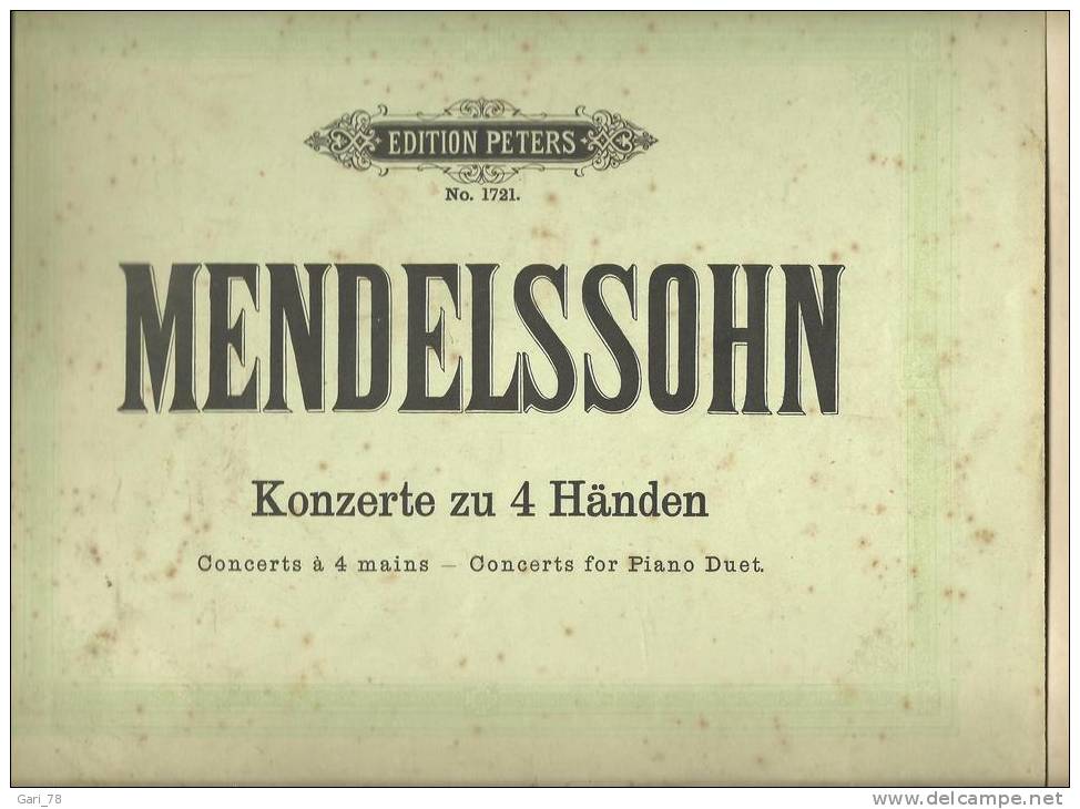 MENDELSSOHN Concerts à 4 Mains Edition PETERS N° 1721 - Musique