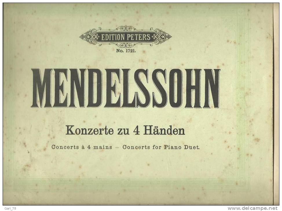 MENDELSSOHN Concerts à 4 Mains Edition PETERS N° 1721 - Música