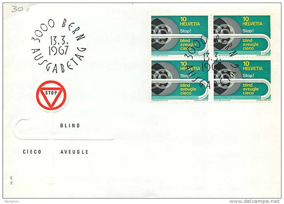 1967  Canne D'aveugle Et Roue D'auto  Zum 446 Bloc De 4 FDC - FDC