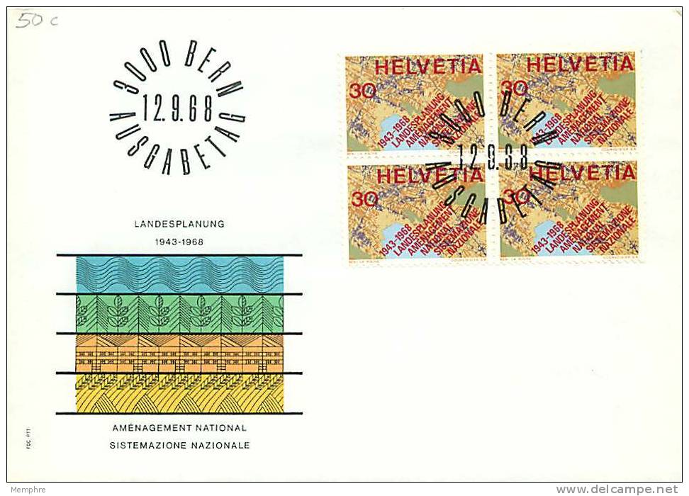 1968  Aménagement National  Carte   Zum 459  Bloc De 4 FDC - FDC