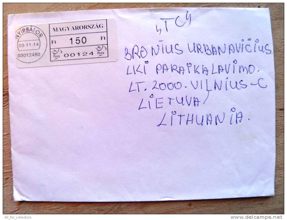 Cover Sent From Hungary To Lithuania,  ATM Label 150 Ft - Automatenmarken [ATM]