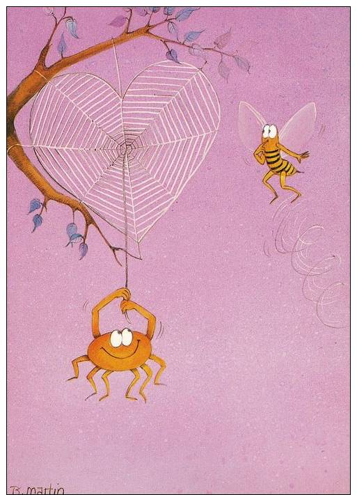 CPA 168 CPM Non Circulée Illustrateur B . Martin A'toile Pour Toujours Araignée Abeille Humour Amour - Autres & Non Classés