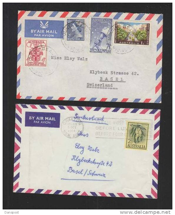 Australia Lot Air Mail Covers Circ. 1956-64 To Switzerland 2 Pieces - Brieven En Documenten