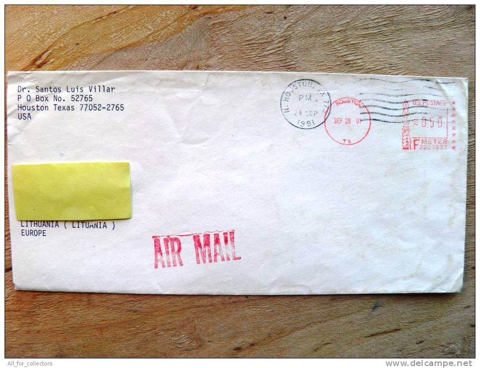 Cover Sent From USA To Lithuania,  ATM Machine Stamp Cancel - Covers & Documents