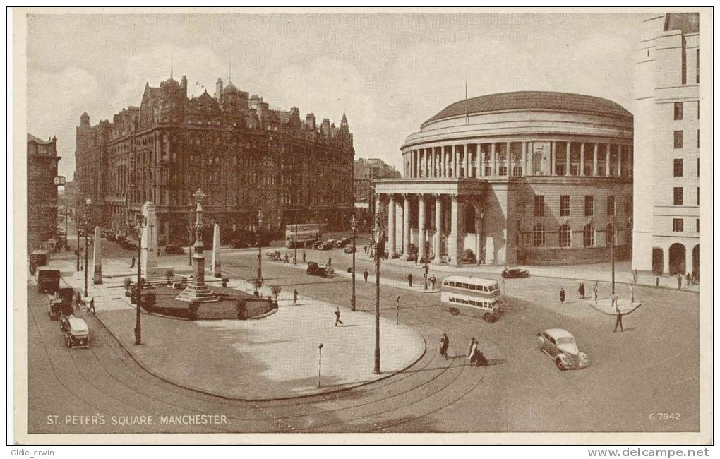 Alte AK Manchester 1940/41, St. Peter's Square, People, Cars, Bus - Manchester