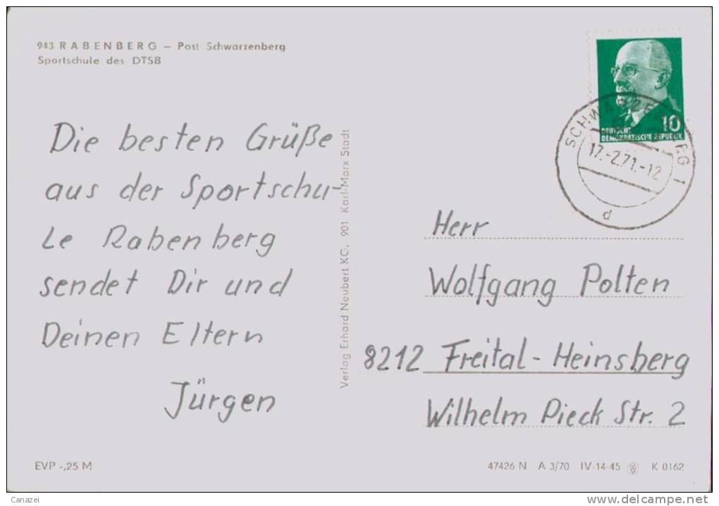 AK Rabenberg, Post Schwarzenberg, Sportschule Des DTSB, Gel, 1970 - Schwarzenberg (Erzgeb.)