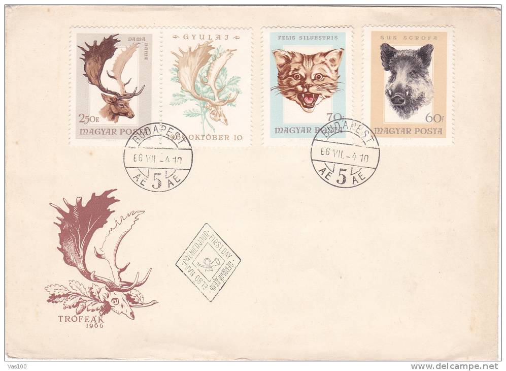 DEER, 3X, FDC COVER, ROMANIA - Game