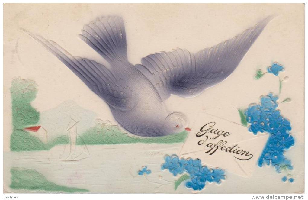 Fantaisie-gauffree-relief   -oiseau-fleur  1910 - Andere & Zonder Classificatie