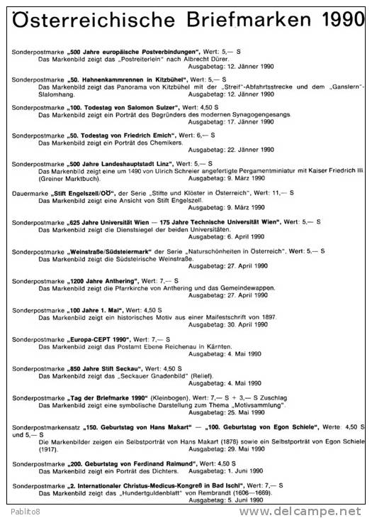 AUSTRIA ÖSTERREICH 1990 JAHR FOLDER FULL YEAR - ANNATA COMPLETA MNH - Volledige Jaargang