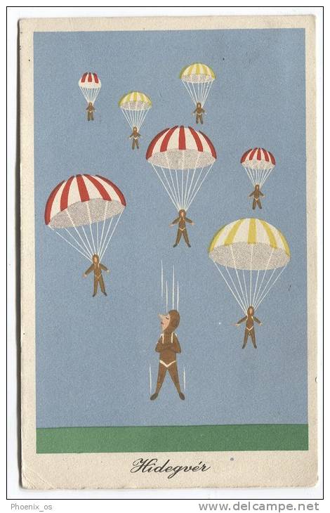 PARACHUTTING - Parachutists, Humor Postcard - Parachutting