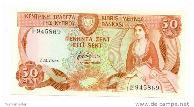 CYPRUS , 50 CENT 1.12.1984. P-49 , UNC - Cyprus