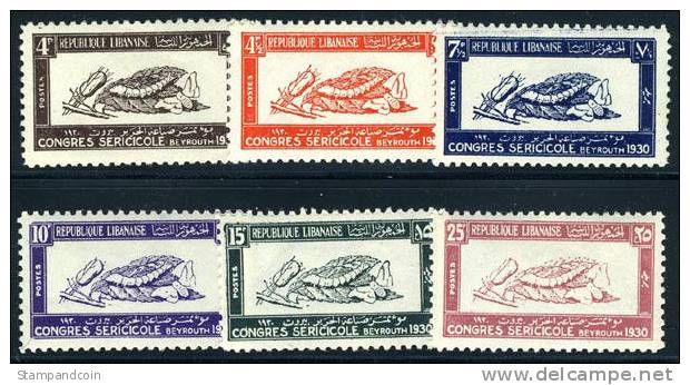 Grand Lebanon #108-13 Mint Hinged Silkworm Set From 1930 - Unused Stamps