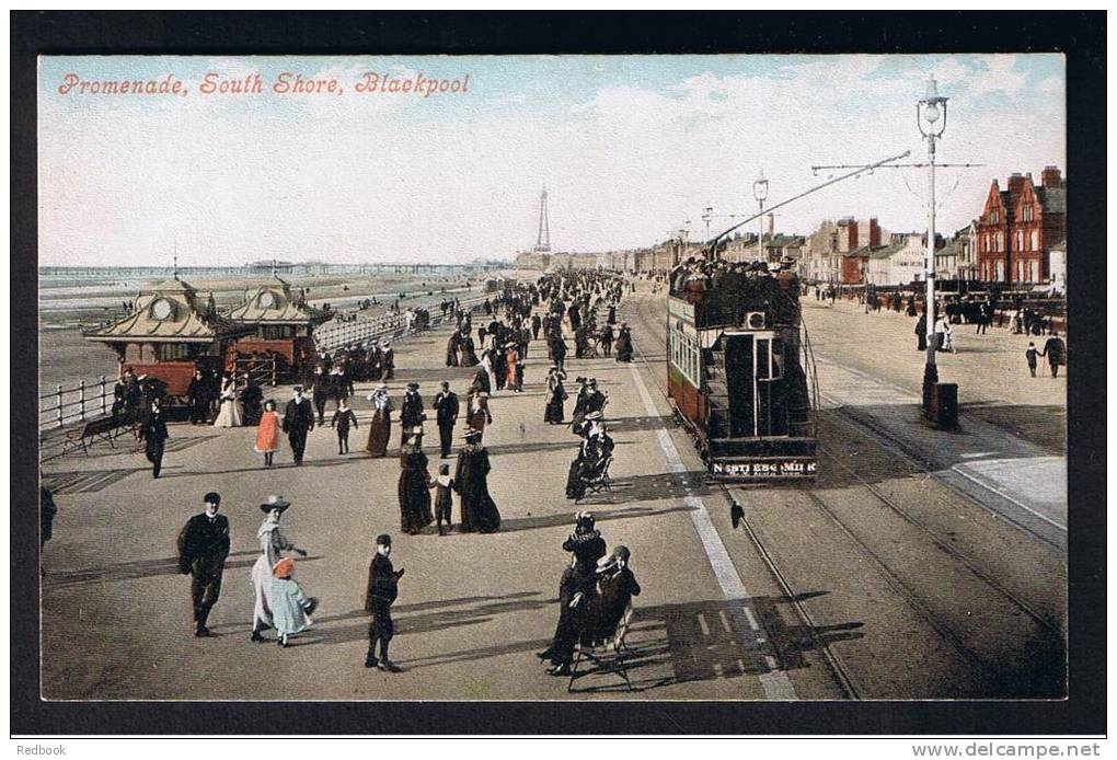 RB 857 - Early Postcard - Nestle Mik Advert On Tram At Blackpool Promenade - South Shore - Blackpool