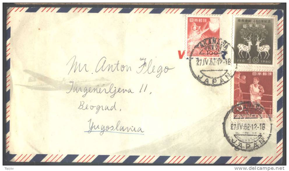 JAPAN - NIPPON -  AIRMAIL - BOXING - DEER  - 1962 - Storia Postale