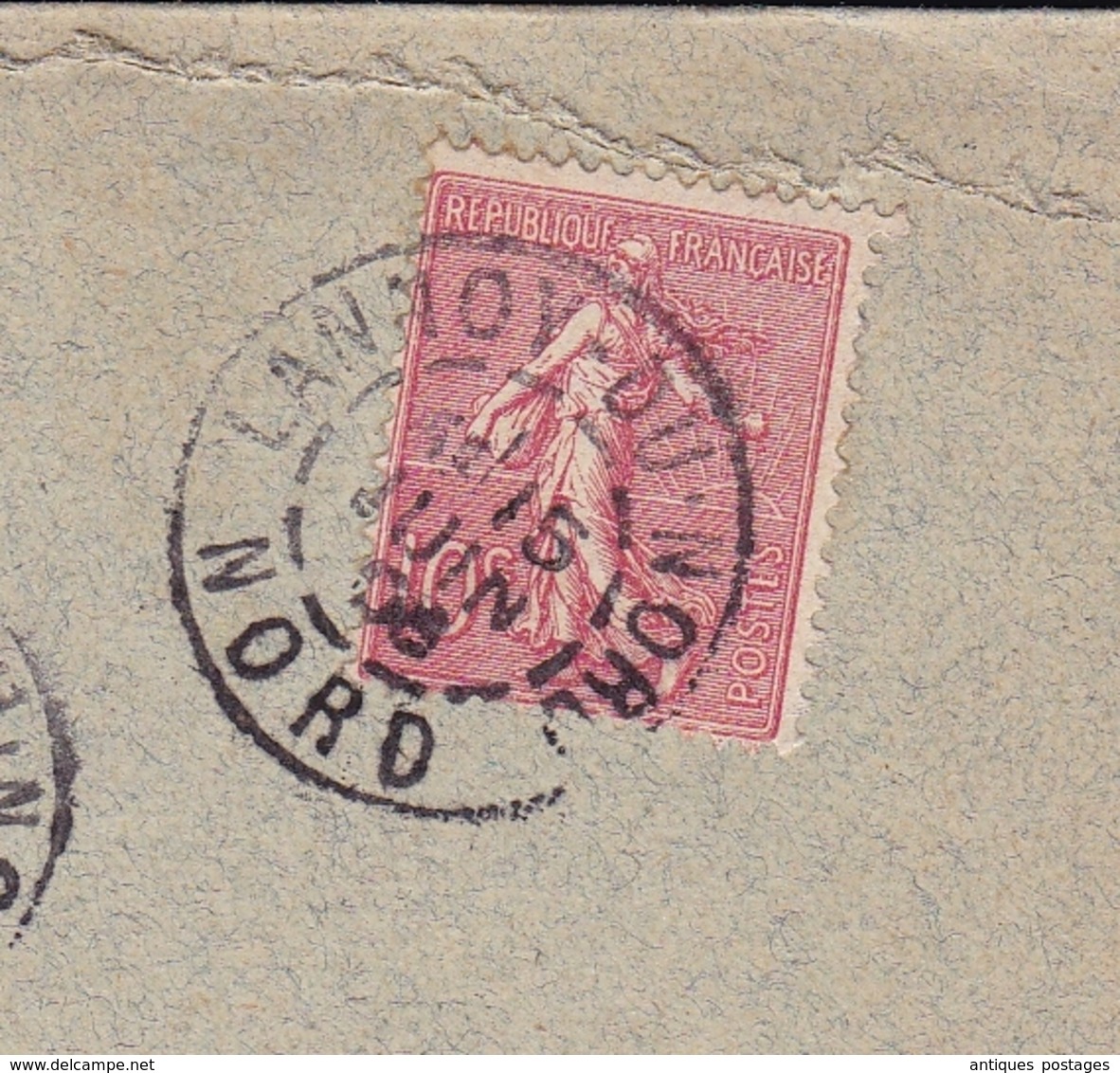 Lettre Lannoy Du Nord 1906 Semeuse 10c - 1903-60 Säerin, Untergrund Schraffiert