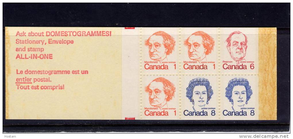 Canada, 1974, #74 Ac, Pane # 586a . Caricature Issue,  Fluo. Cover: Curtiss HS-2L Flying Boat - Full Booklets