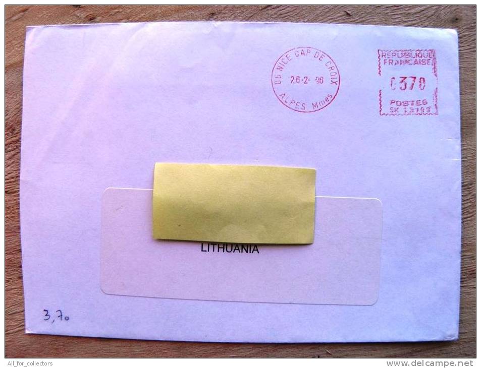 Cover Sent From France To Lithuania,  ATM Machine Red Stamp, 1996, - Lettres & Documents