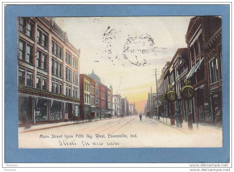 EVANSVILLE  -  Main Street From Fifth Lkg. West  -1907  -   CARTE ANIMEE  - ( Trace Pliure Angle Bas Droit ) - Autres & Non Classés