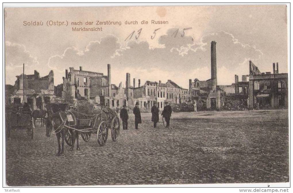 Soldau Marktansicht Nach Zerstörung Belebt Pferde Wagen Dzialdowo 13.5.1915 Gelaufen - Ostpreussen