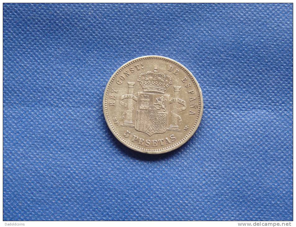 Espagne SpainEspaña 5 Pesetas Argent Silver 25g 0,900 Alfonso XIII 1888 *18*88  Usée Voyez Conservation Sur Images - Colecciones