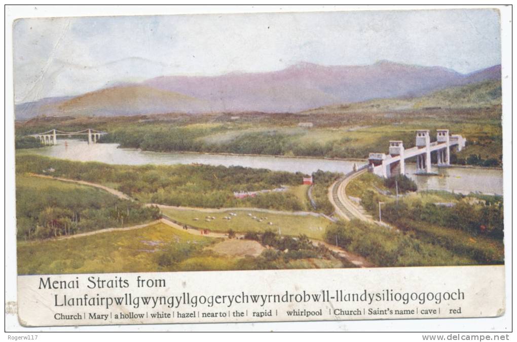 Menai Straits From Llanfairpwll[etc], 1938 Postcard - Anglesey
