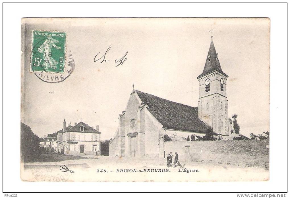 58 - BRINON  Sur  BEUVRON - L ´ Eglise - N° 345 - 1913 - Animation Vélo - Brinon Sur Beuvron