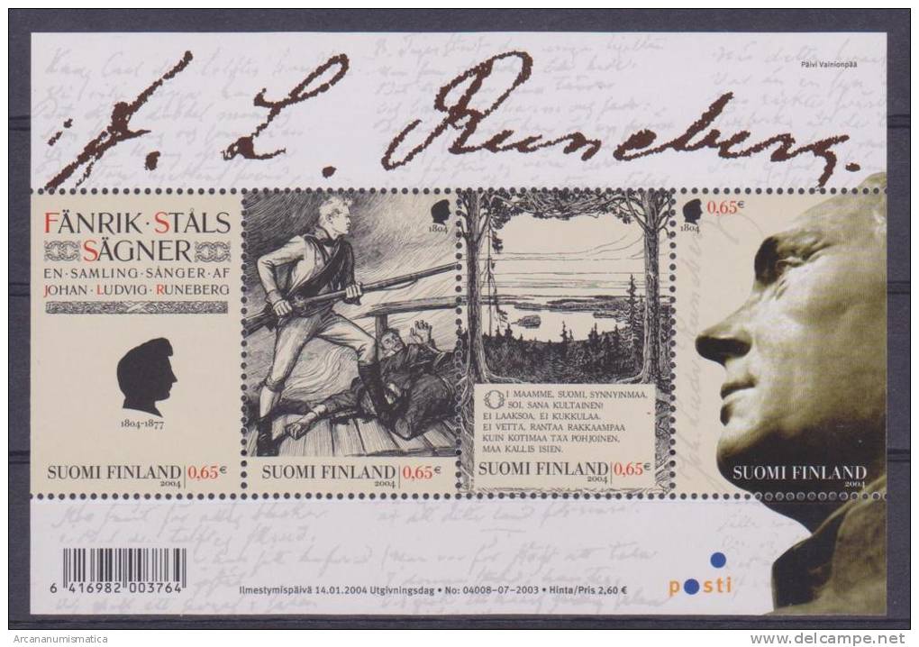 FINLANDIA   Block  Nuevo  "RUNEBERG"  S-598 - Unused Stamps