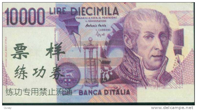 BOC (Bank Of China) Training Banknote,Italia 10000 Lire Banknote Specimen Overprint - Andere & Zonder Classificatie