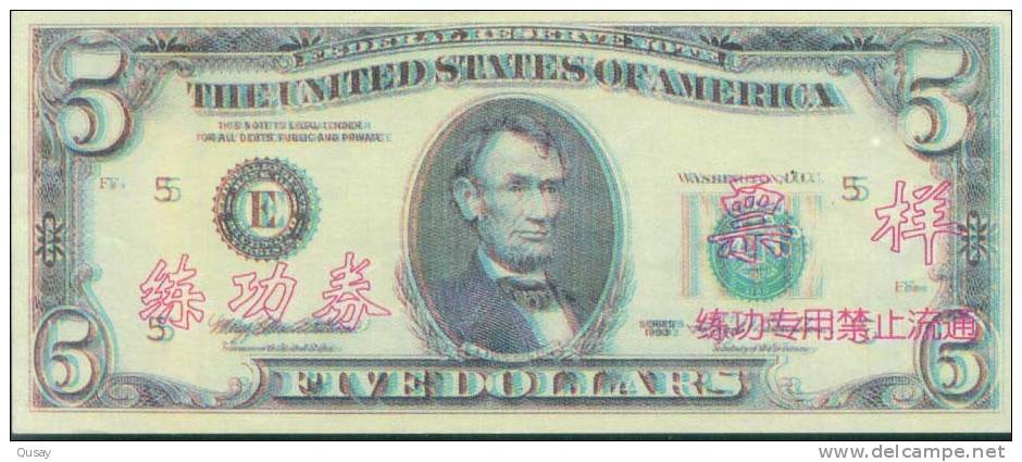 BOC (Bank Of China) Training Banknote,USA 5 Dollar Banknote Specimen Overprint - Andere & Zonder Classificatie