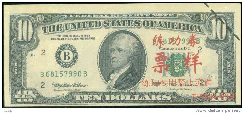 BOC (Bank Of China) Training Banknote,USA 10 Dollar Banknote Specimen Overprint - Sonstige & Ohne Zuordnung