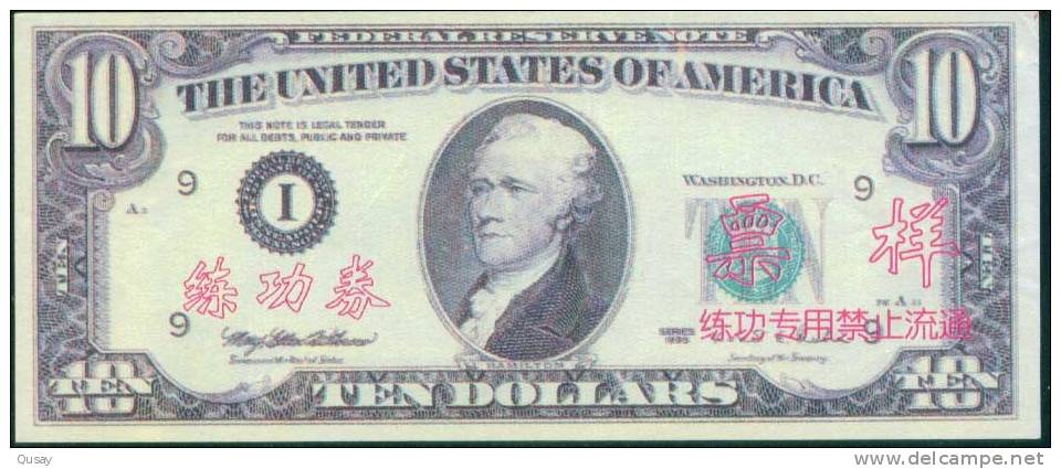 BOC (Bank Of China) Training Banknote,USA 10 Dollar Banknote Specimen Overprint - Otros & Sin Clasificación