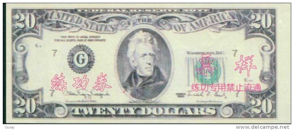 BOC (Bank Of China) Training Banknote,USA 20 Dollar Banknote Specimen Overprint - Sonstige & Ohne Zuordnung