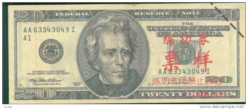 BOC (Bank Of China) Training Banknote,USA 20 Dollar Banknote Specimen Overprint - Altri & Non Classificati