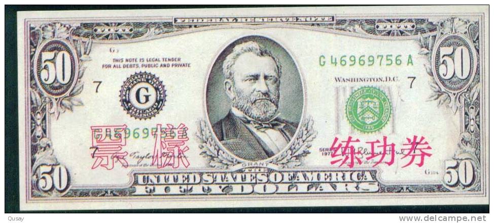 BOC (Bank Of China) Training Banknote,USA 50 Dollar Banknote Specimen Overprint - Other & Unclassified