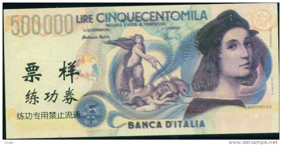 BOC (Bank Of China) Training Banknote, Italia 500000 Lire   Banknote Specimen Overprint - Andere & Zonder Classificatie