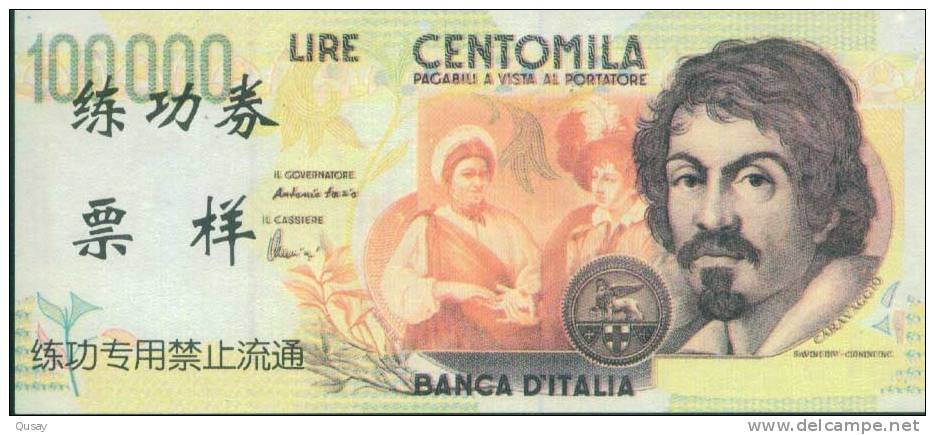BOC (Bank Of China) Training Banknote, Italia 100000 Lire  Banknote Specimen Overprint - Andere & Zonder Classificatie