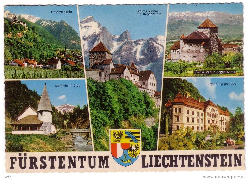 CPSM - Liechtenstein - Multivues - Blason - Timbre Philatélique - Flamme - Coul - Ann 60 - - Liechtenstein