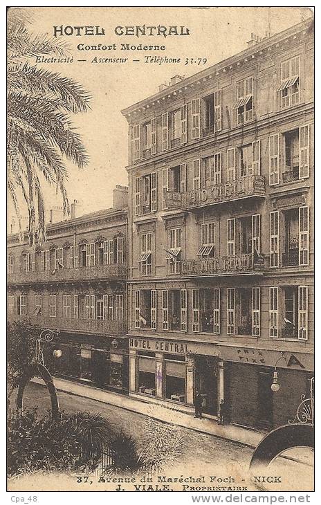 Alpes Maritimes- Nice - 37, Avenue Du Maréchal Foch, Hotel Central, J. Viale, Propriétaire. - Cafés, Hôtels, Restaurants