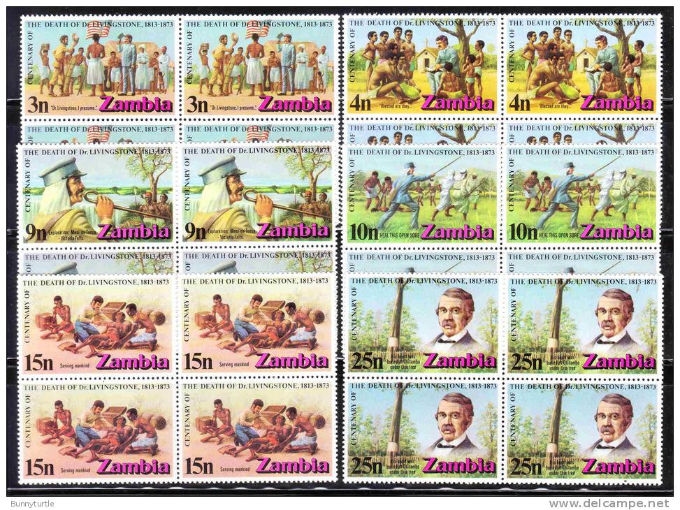 Zambia 1973 Dr David Livingstone Medical Explorer And Missionary Flag Blk Of 4 MNH - Zambia (1965-...)