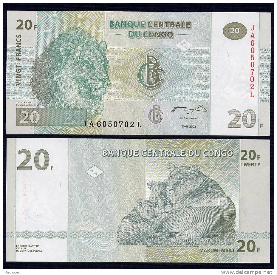 CONGO DEM. REP. : Banconota 20 Franchi - 2003  - FDS - Sin Clasificación