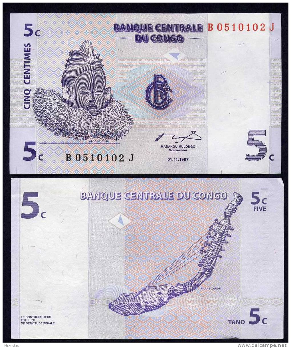 CONGO DEM. REP. : Banconota 5 Centimes - 1997 - FDS - Unclassified