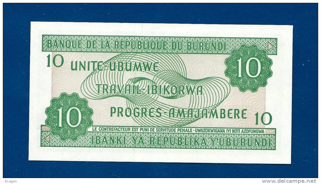 BANCONOTA  Da  10  FRANCS  Amafranca  Cumi -  BURUNDI  - Anno 2005. - Burundi