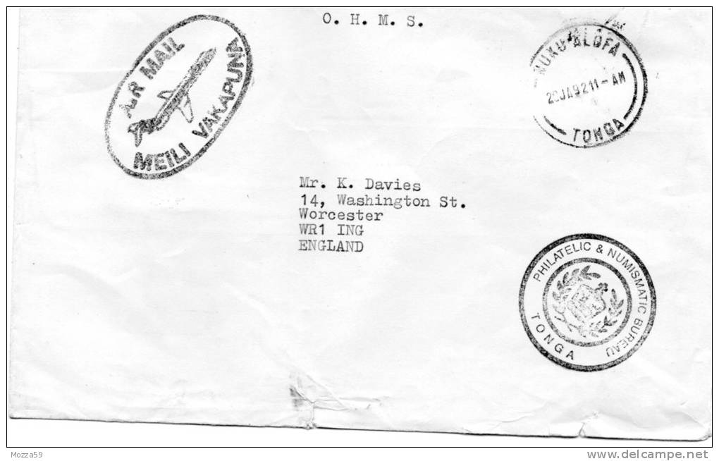 Tonga 1992, Nukualofa, Philatelic & Numismatic Bureau Tonga, Official O.H.M.S. Letter To Worcester, UK. - Tonga (1970-...)