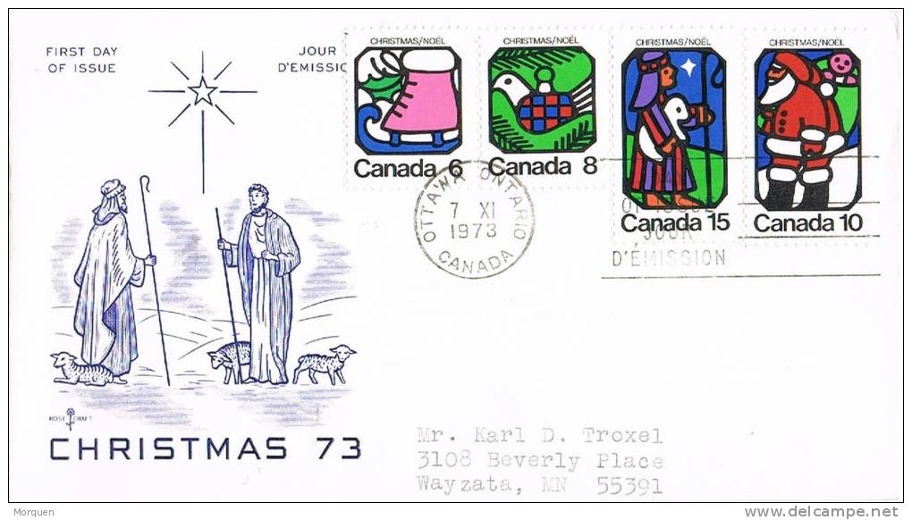 Carta F.D.C. OTTAWA (Canada) 1973. Christmas. NAVIDAD - Lettres & Documents