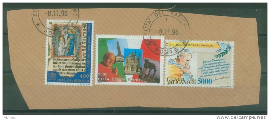 VATICANO PAPA WOJTYLA 1993  1995 FRAMMENTO CON N° 980-1035-1040 USATI - Used Stamps