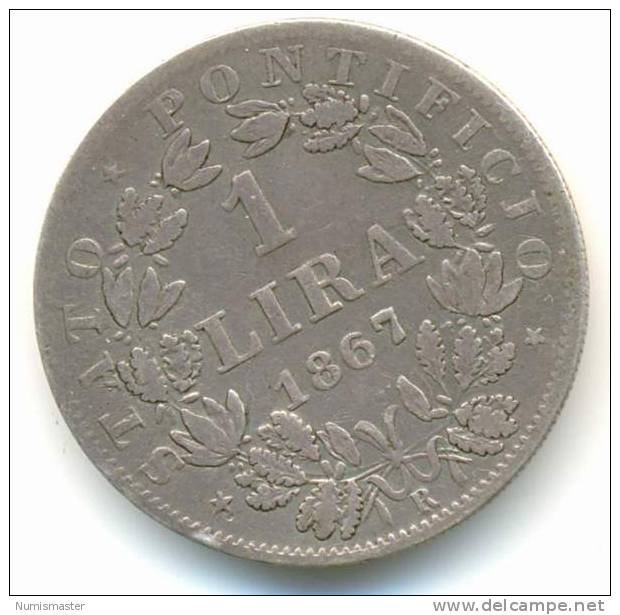 VATICAN , 1 LIRE 1867 , PIUS IX , SILVER - Vatican